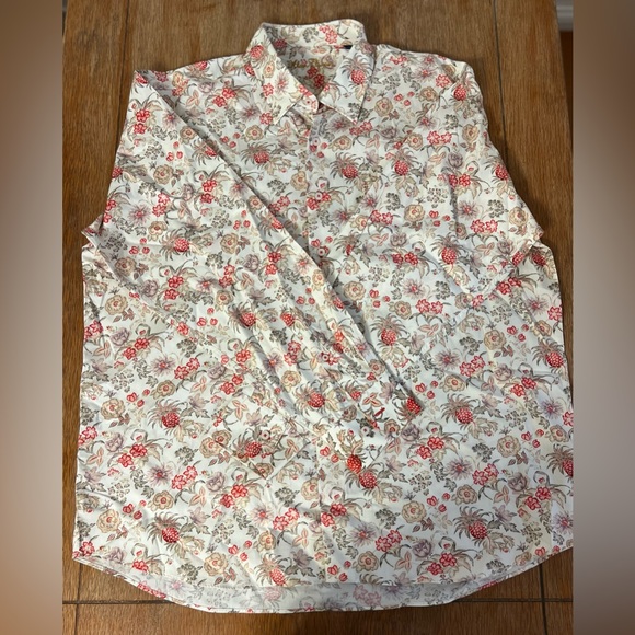 Alan Flusser Button Down Floral Red Pineapples Long Sleeve Shirt Size XXL - Picture 3 of 5
